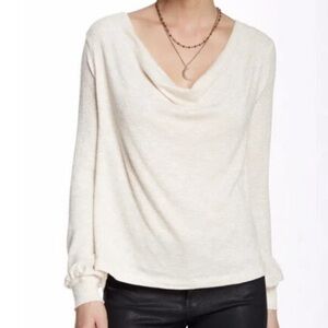 Free People Palmer Shimmer Striped Cowl Neck Knit Top Ivory Gold S